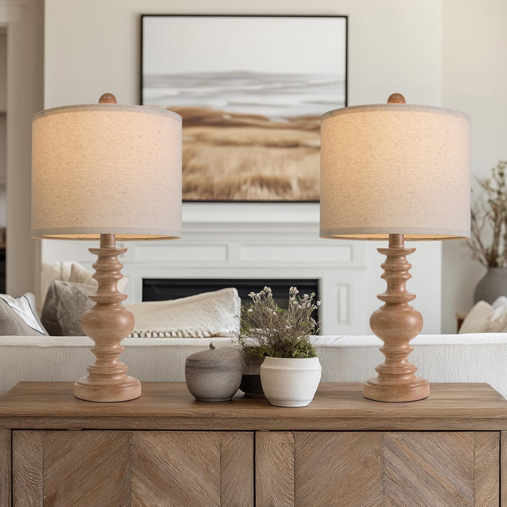 BOBOMOMO 20" Rustic Bedside Lamps Set of 2- Vintage Resin Table Lamps for Nightstands with Linen Shades, Farmhouse Lamps for Living Room…