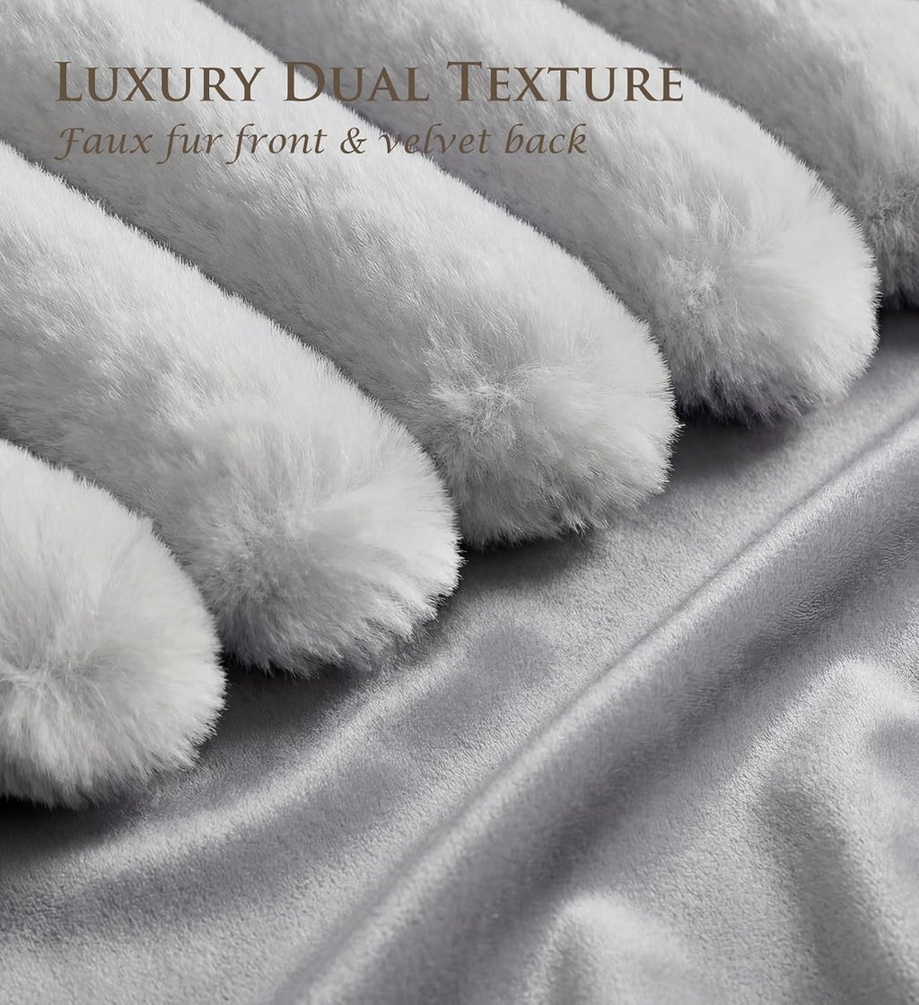 MEGAYES Pack of 2 Throw Pillow Covers 20x12 Decorative Solid Plush Faux Fur with Soft Velvet Back, Square Striped Cushion Cases Mode…