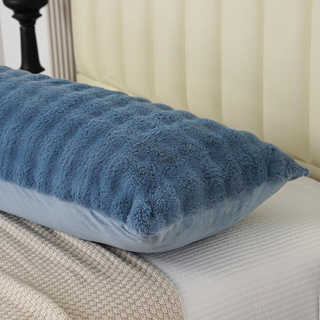 Uhamho Fluffy Faux Fur Body Pillowcase, Luxury Bubble Waffle Carved Plush Long Size 21"x54" Body Pillow Cover for Adults and Children Soft…