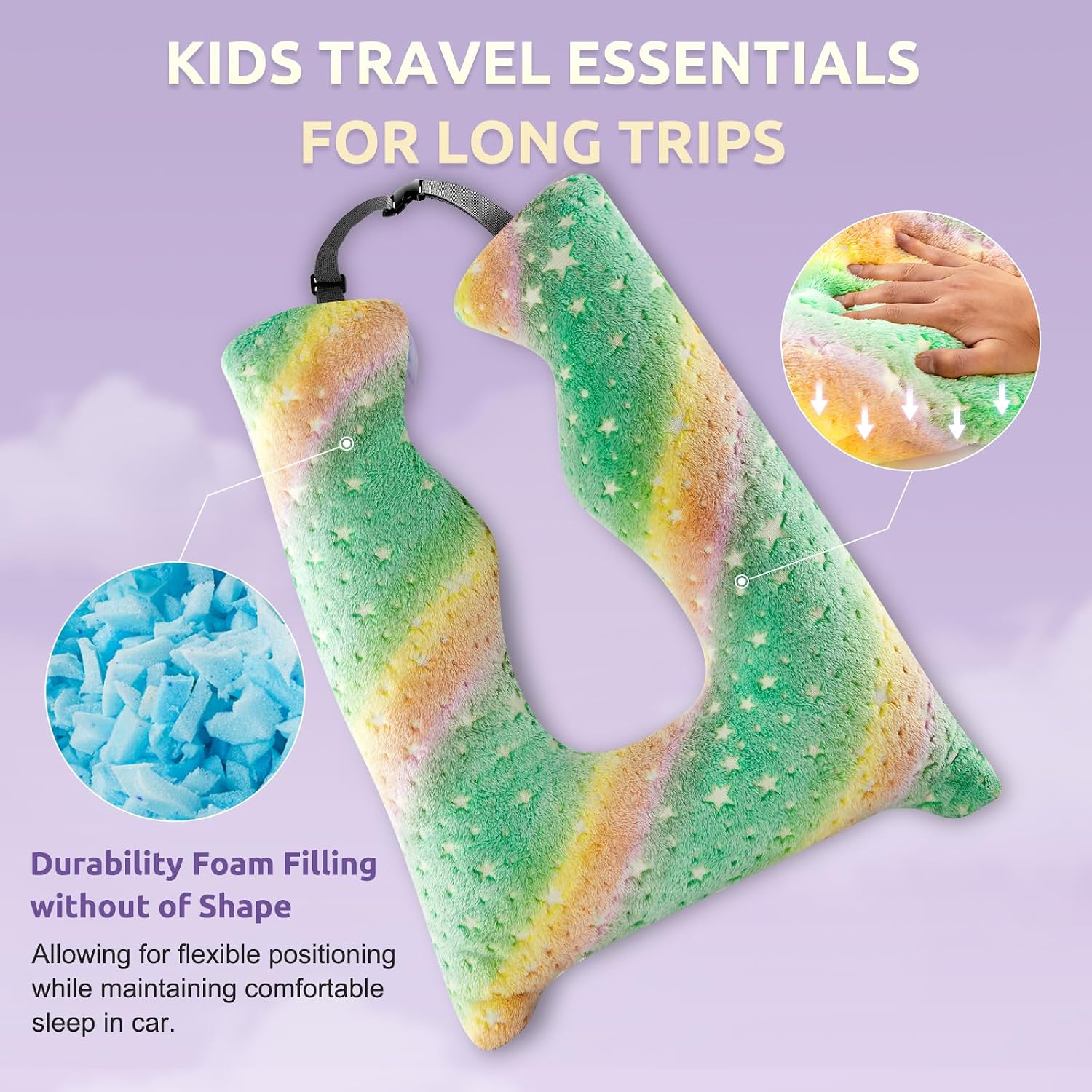 Car Pillow for Kids Travel Pillow with Adjustable Strap, Kids Floor Pillows Cushions for Adults and Children to Support Head and Body…