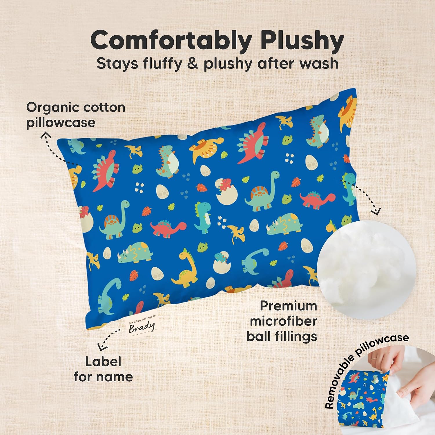 Mini Toddler Pillow with Pillowcase - 9x13 My Little Dreamy Travel Kids Pillow for Sleeping, Toddler Bed, Small, Tiny, Organic Cotton…