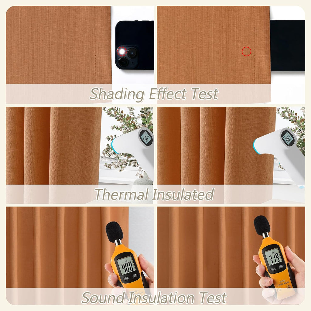 Guken Orange 100% Blackout Linen Curtains 102 Inch Length 2 Panels Set for Living Room Bedroom Back Tab Thermal Insulated 100% Black Out Dr…