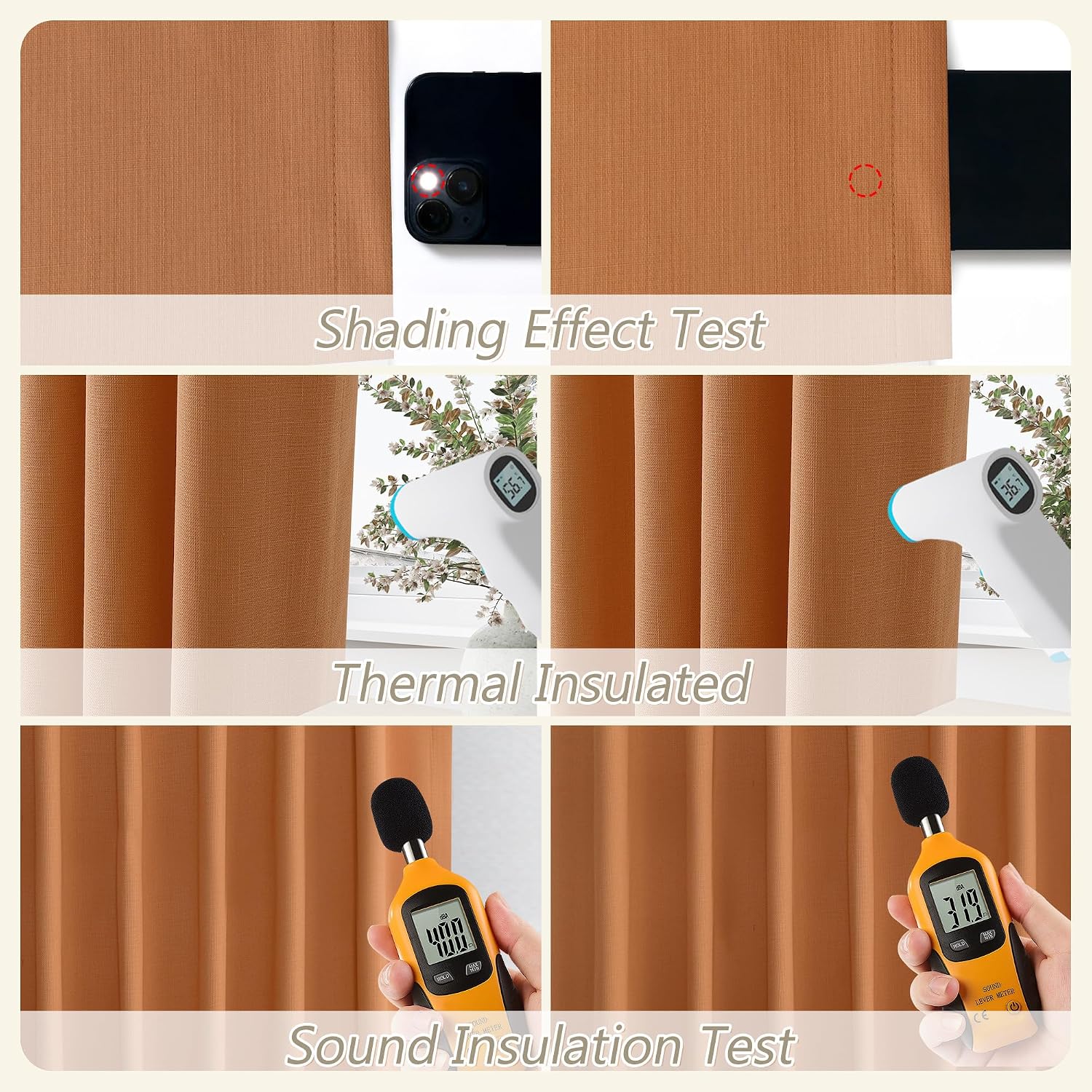 Guken Orange 100% Blackout Linen Curtains 102 Inch Length 2 Panels Set for Living Room Bedroom Back Tab Thermal Insulated 100% Black Out Dr…