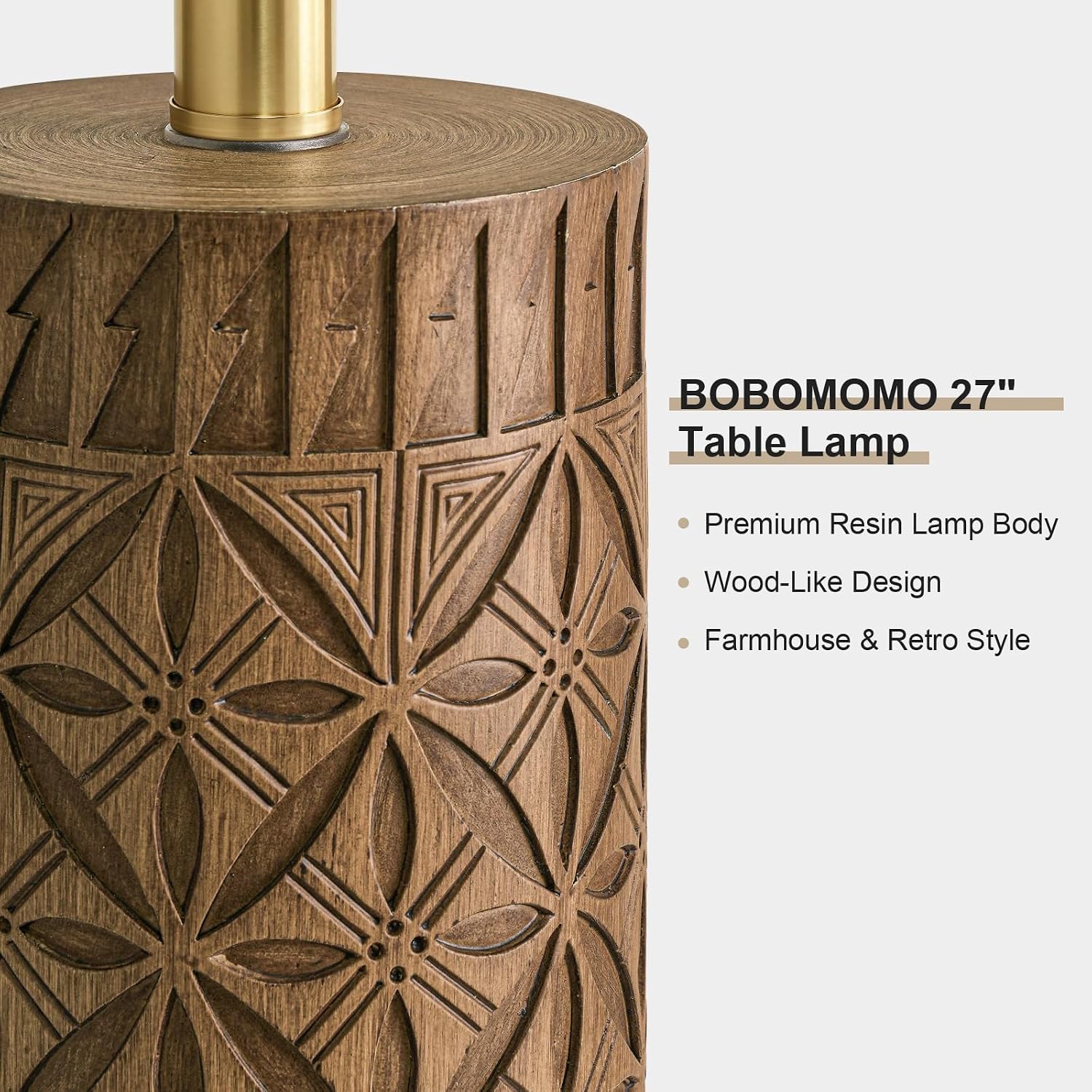 BOBOMOMO 27" Tall Table Lamps Set of 2, Modern Farmhouse Geometric Bedside Lamps, Rustic Wood Grain Resin Nightstand Lamps for Living…