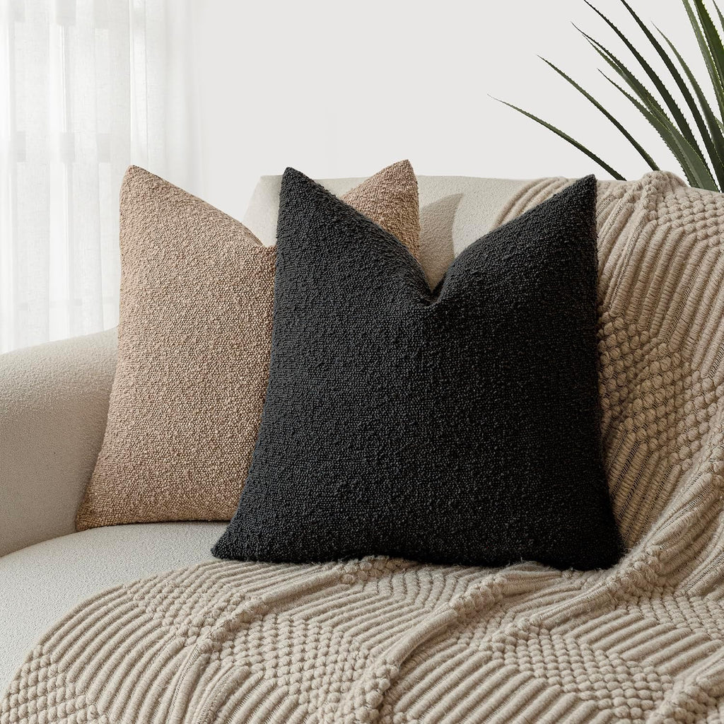 Foindtower Decorative Textured Boucle Throw Pillow Covers Accent Solid Pillow Cases Neutral Soft Cozy Couch Cushion Case for Chair Sofa…