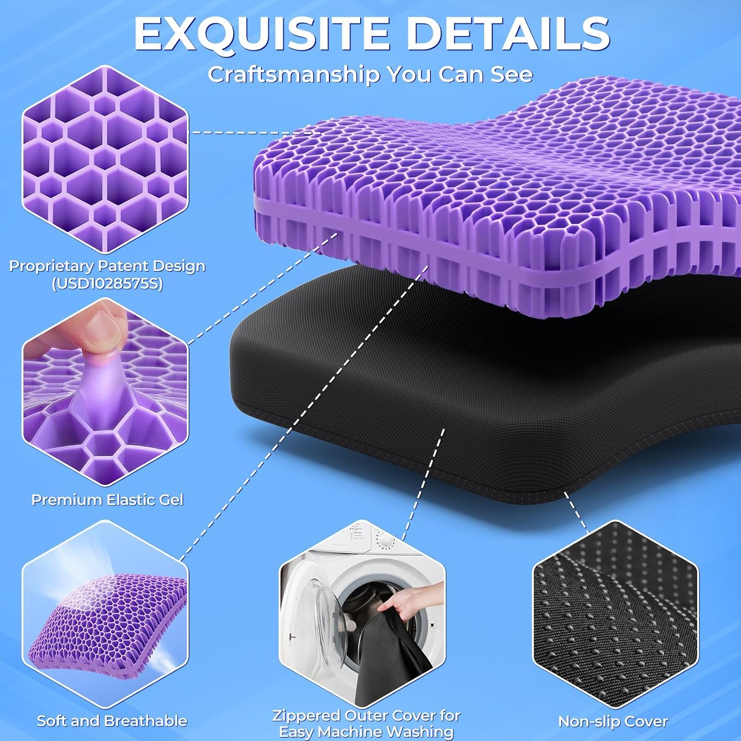 TushGuardSeatCushonsPillows TushGuard Gel Seat Cushion for Long Sitting, Enlarged & Thickened Patent Design, Breathable Cooling for Office…