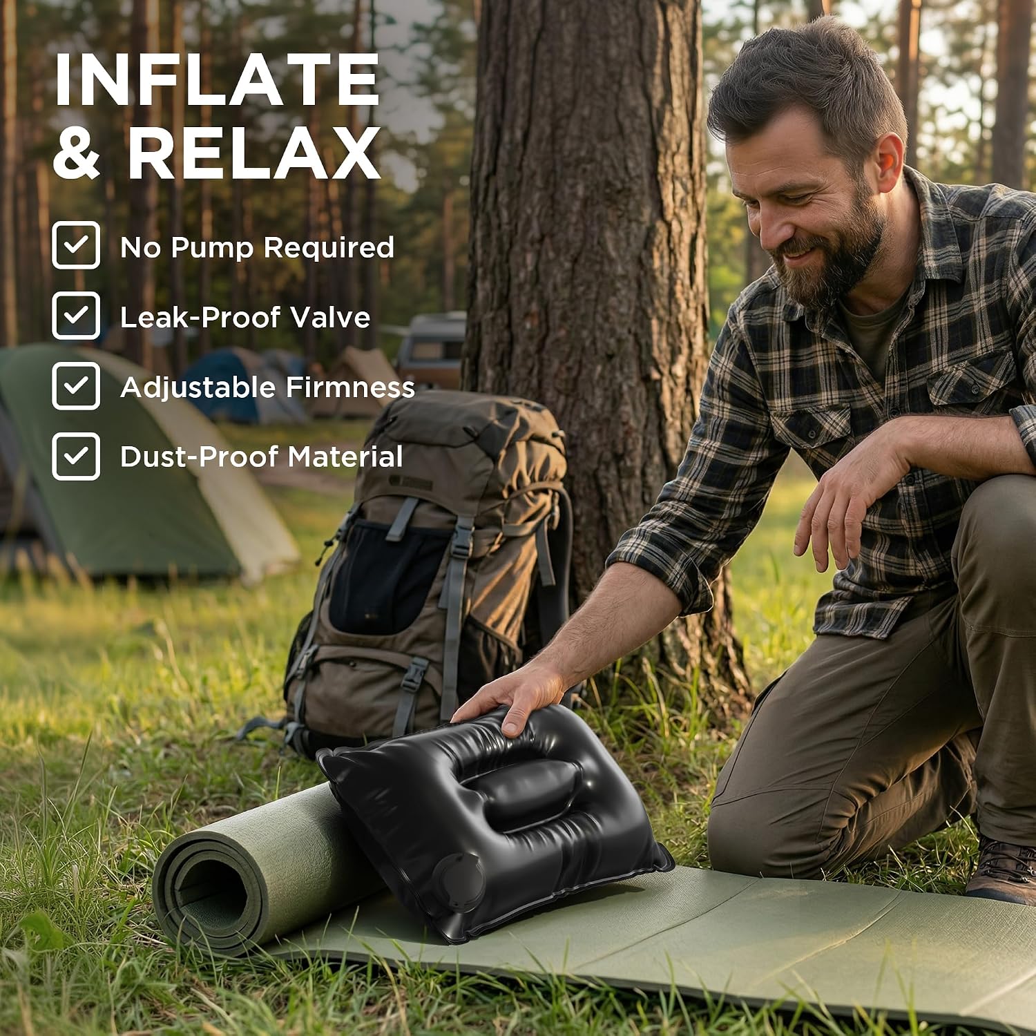 Inflatable Travel Pillow and Blanket Set, 3-in-1 Airplane Travel Essentials with Soft Flannel Travel Blanket, Inflatable Pillow, Compact…