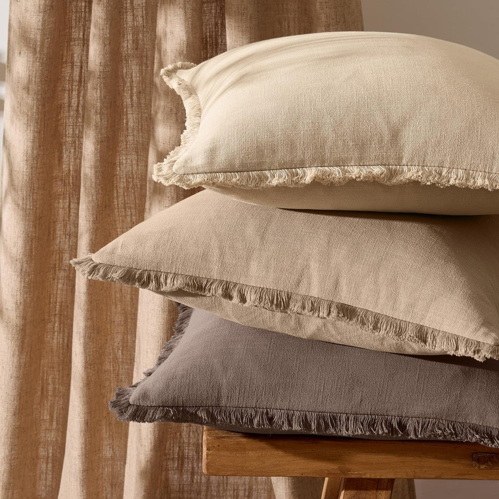 Anroduo Set of 2 Decorative Throw Pillow Covers 18×18 Inch Soft Linen Fringe Farmhouse Boho Vintage Cushion Covers with Tassels Accent Pill…