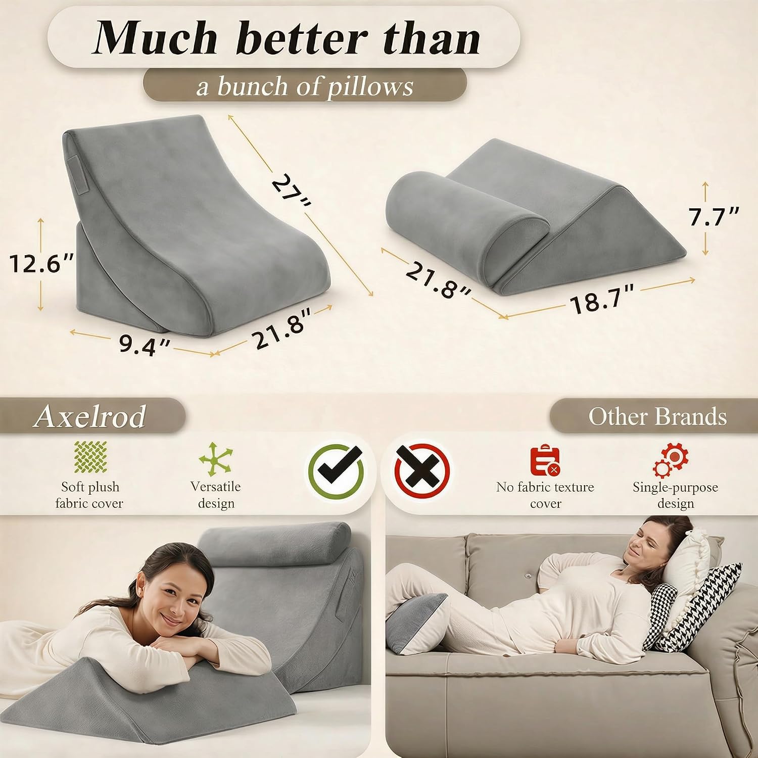 Axelrod 4PCS Orthopedic Bed Wedge Pillow Set, Post Surgery Foam for Back, Neck and Leg Comfortable & Adjustable Ortho Pillows- Anti Snoring…