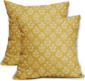 Yellow Floral Block Print Pillow Covers 16x16 Inch Set of 2, Vintage Flower Pattern Decorative Throw Pillowcases Outdoor Farmhouse…