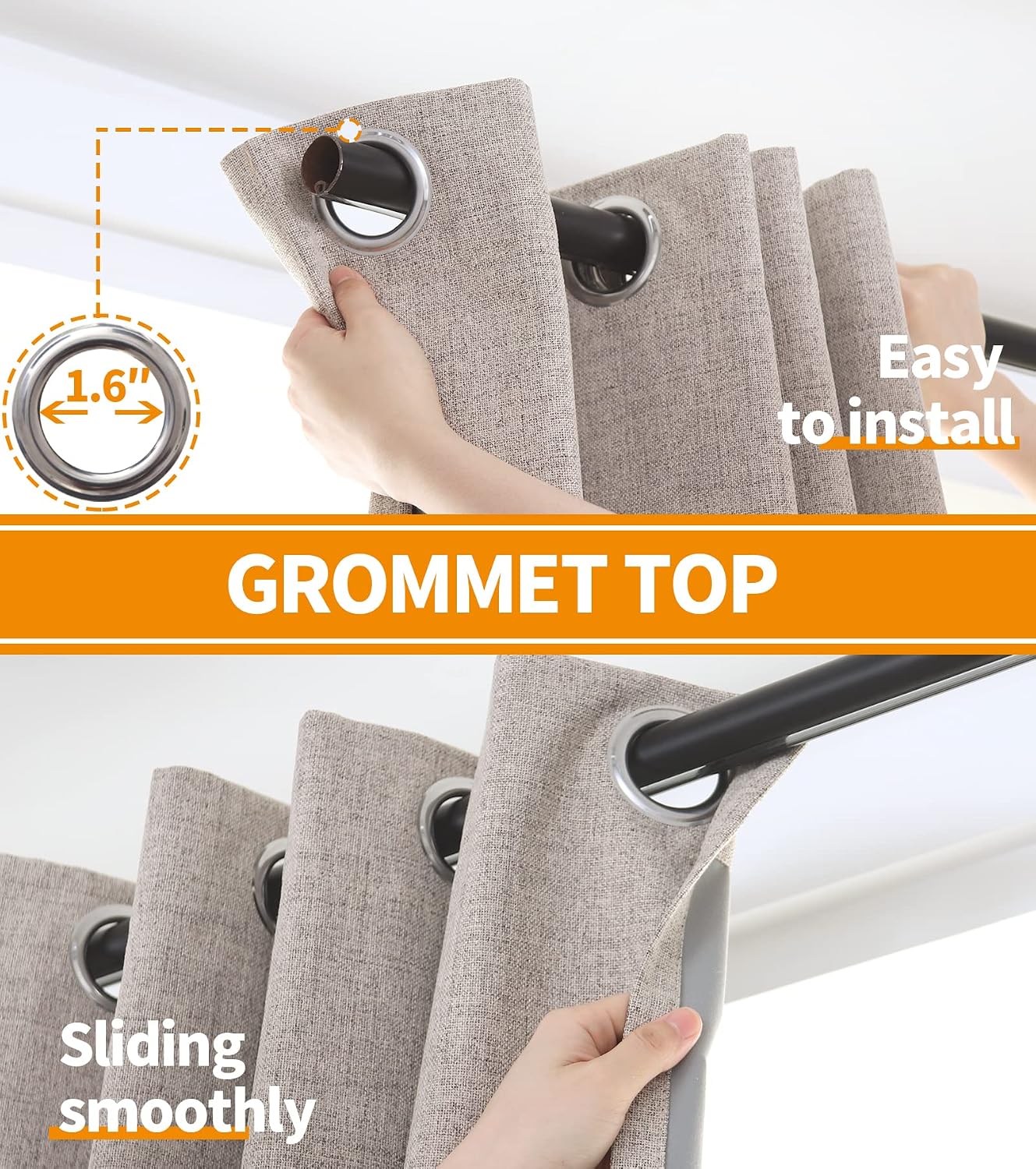 YoungsTex Burlap Linen Blackout Curtains 63 Inches Length, Full Room Darkening Grommet Linen Textured Drapes for Bedroom Living Room Therma…