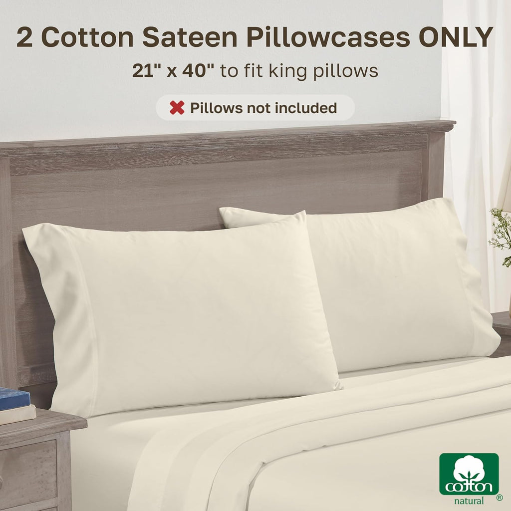 CaliforniaDesignDen Luxuriously Soft 600 Thread Count, 100% Cotton Set of 2 Cases, Crisp King Size Pillow Case Set of 2, Fits King Pillows…
