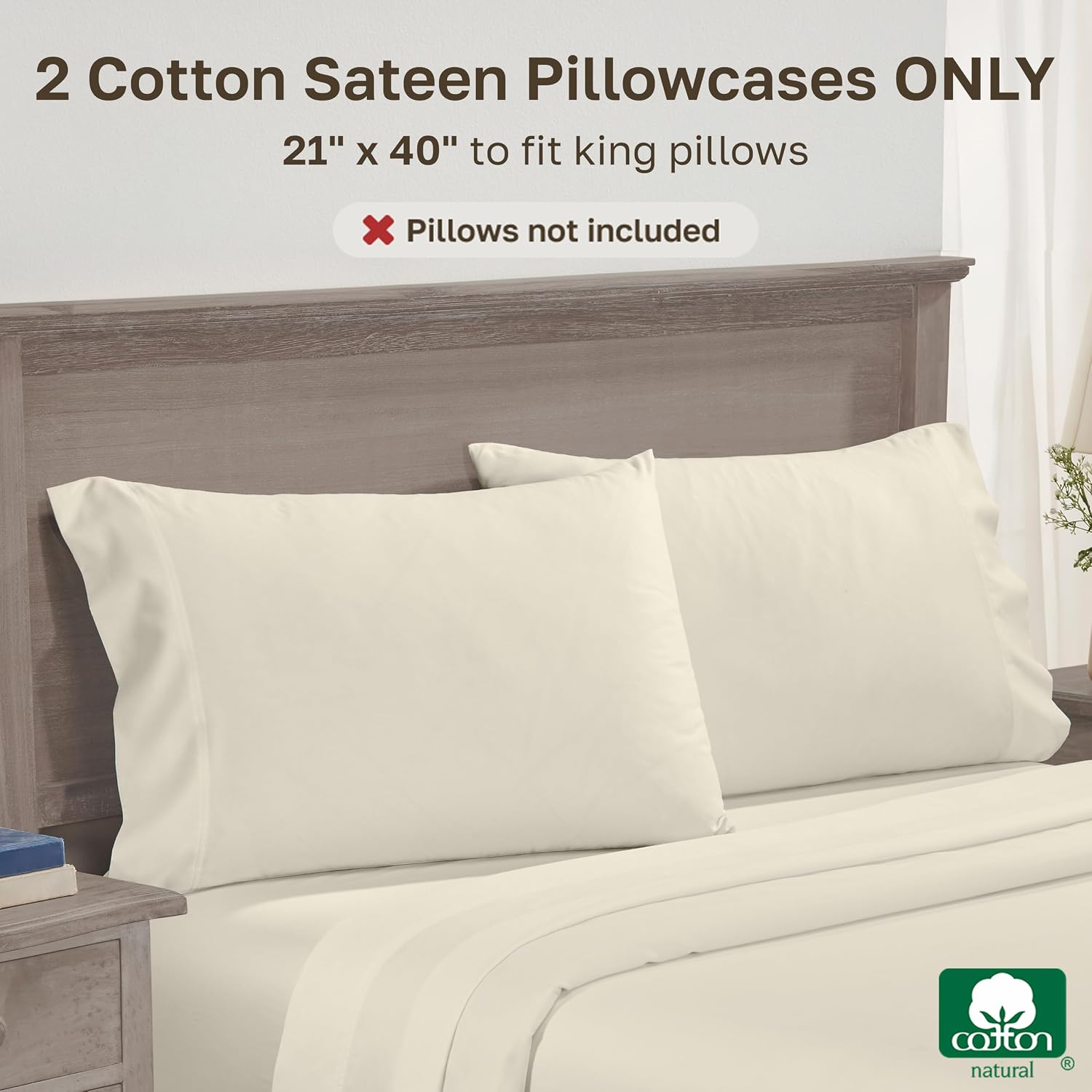 CaliforniaDesignDen Luxuriously Soft 600 Thread Count, 100% Cotton Set of 2 Cases, Crisp King Size Pillow Case Set of 2, Fits King Pillows…