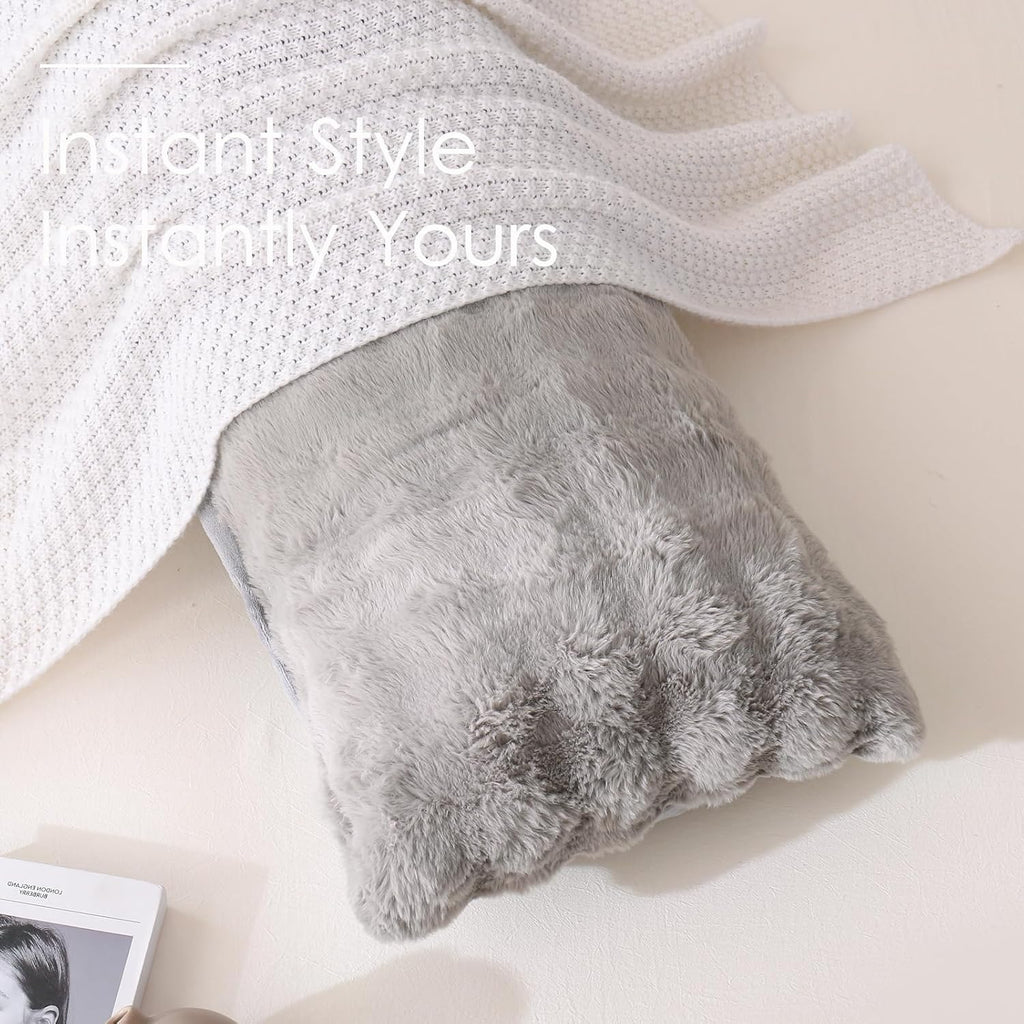 Chumerry Gray Faux Fur Body Pillow Cover 1 Piece, Soft Cozy Plush Shaggy Body Pillowcase Long Pillow Case, Plaid Geometric Decorative Bed P…