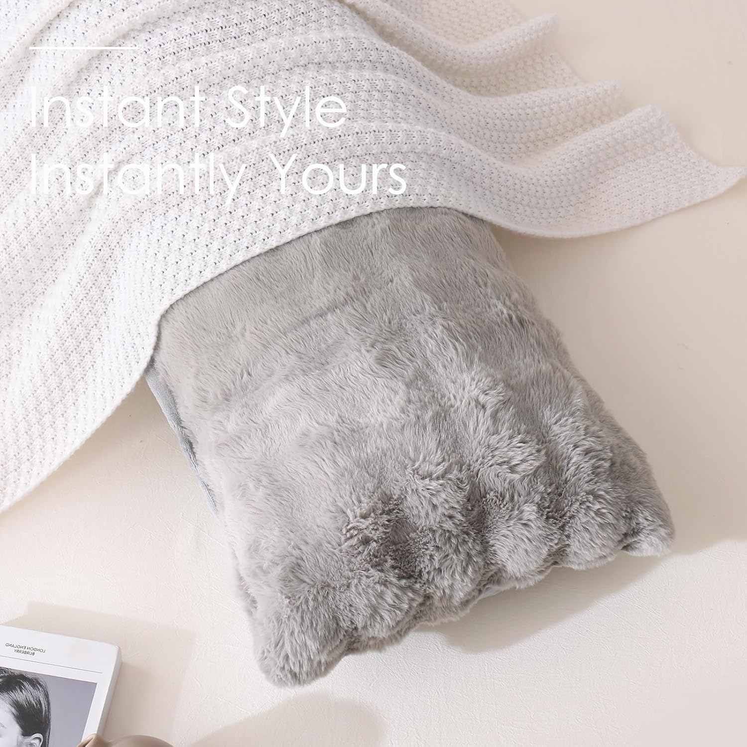 Chumerry Gray Faux Fur Body Pillow Cover 1 Piece, Soft Cozy Plush Shaggy Body Pillowcase Long Pillow Case, Plaid Geometric Decorative Bed P…
