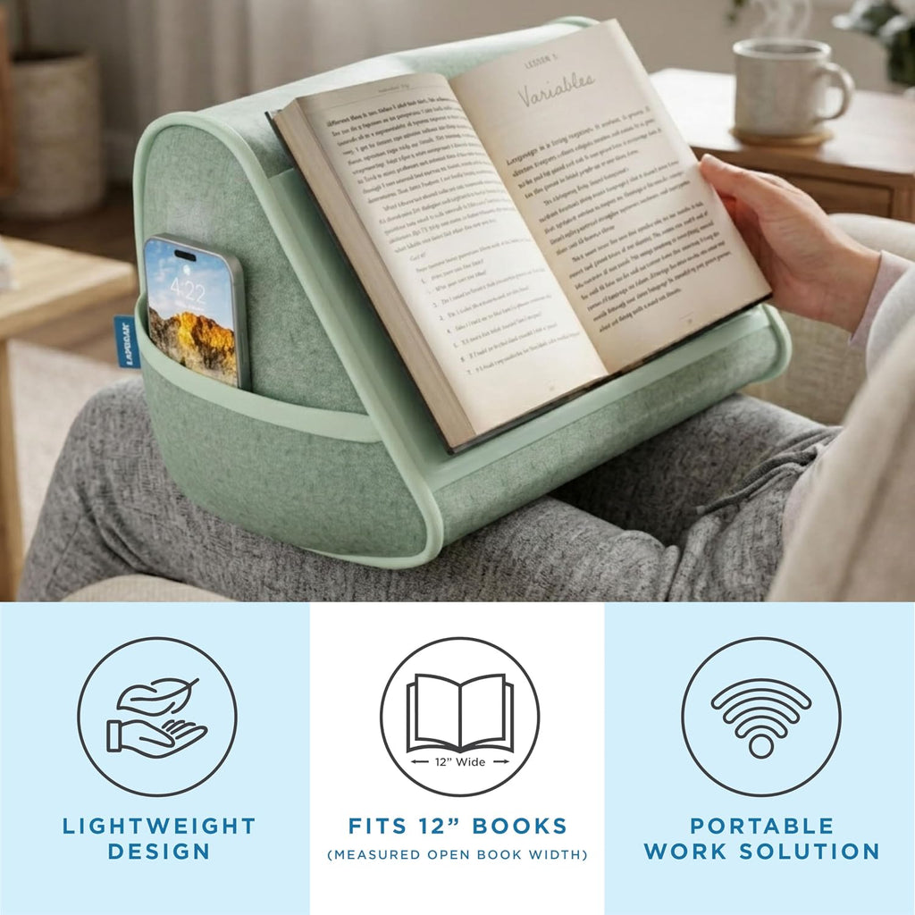 LAPGEAR Book Pillow – Lap Reading Cushion with Built-in Book Stand – Fits 6x9 Books & Similar Sizes – Sage Green – Style No. 33201