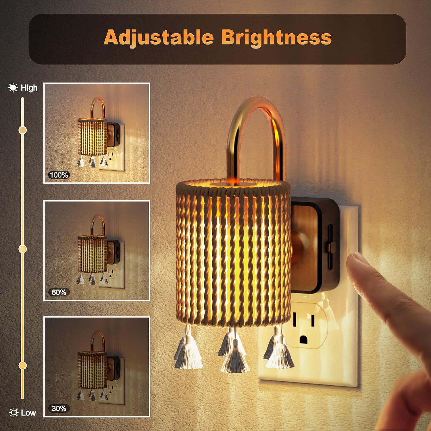 JandCase Night Light Plug in, Modern Night Lights Plug into Wall with Dusk to Dawn Light Sensor, Warm White 3000K Boho Nightlight LED…