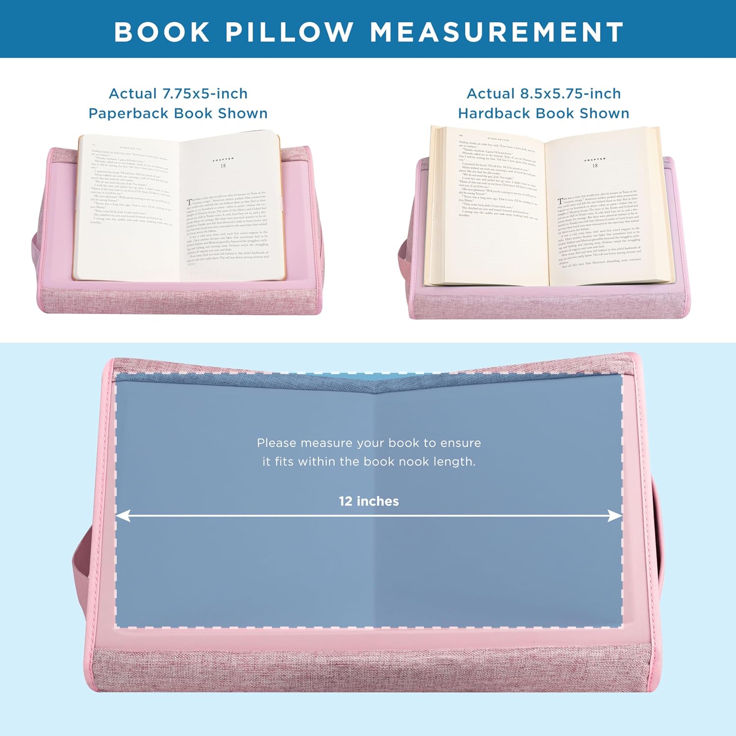 LAPGEAR Book Pillow – Lap Reading Cushion with Built-in Book Stand – Fits 6x9 Books & Similar Sizes – Pink – Style No. 33204