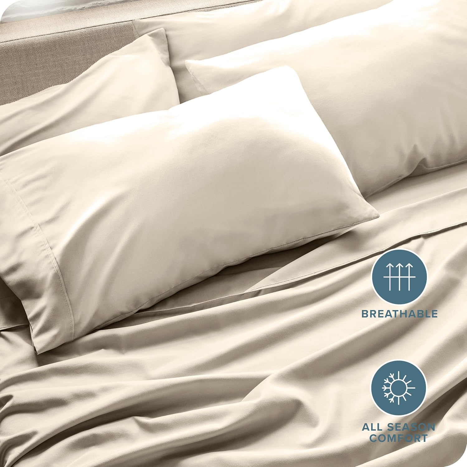 BareHome Bare Home Microfiber Bulk Pillow Cases - King Set of 4 - Cooling Pillowcases - Double Brushed - Sand Pillowcases 4 Pack - Easy Car…