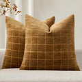 Miulee Decorative Chenille Check Throw Pillow Covers Vintage Plaid Couch Pillows 20x20 Inch Set of 2 Neutral Boho Farmhouse Cushion Covers…