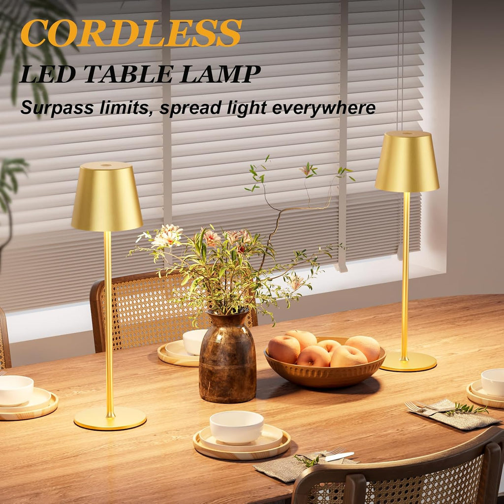 Cordless Table Lamp Rechargeable Gold - KK 2 Pack 5000mAH Battery Operated Lamp for Dining Table, 3 Color Stepless Dimming Wireless Lamp…