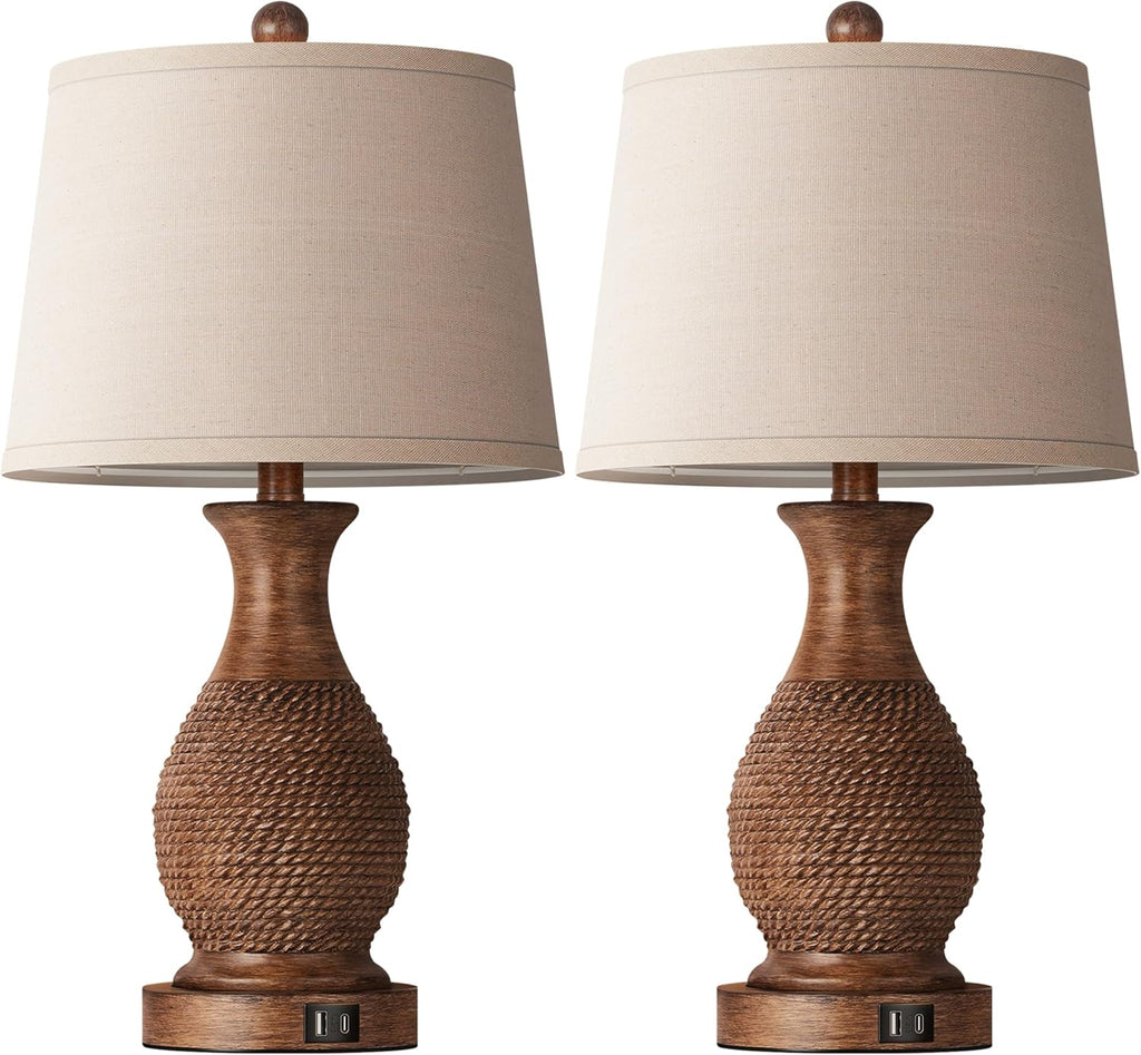 PARTPHONER Table Lamps Set of 2, Bedside Touch Lamp with USB C+A Charging Ports, Side Table Lamp with Linen Fabric Shade (LED Bulbs…