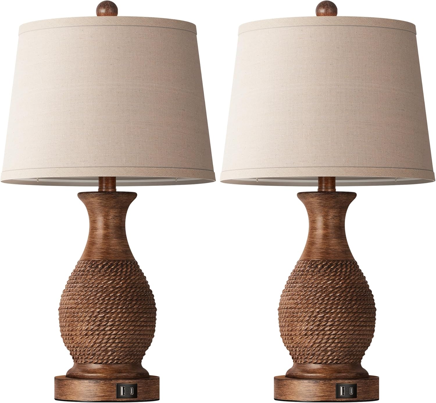 PARTPHONER Table Lamps Set of 2, Bedside Touch Lamp with USB C+A Charging Ports, Side Table Lamp with Linen Fabric Shade (LED Bulbs…