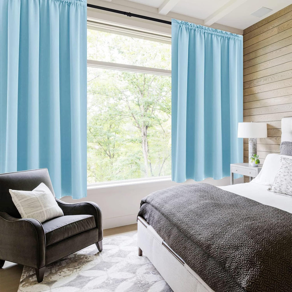 Dwcn Blackout Curtains Room Darkening Thermal Insulated Bedroom Curtains Window Curtain Panels, 52 x 63 inches Long, Set of 2 Light Blue Ro…
