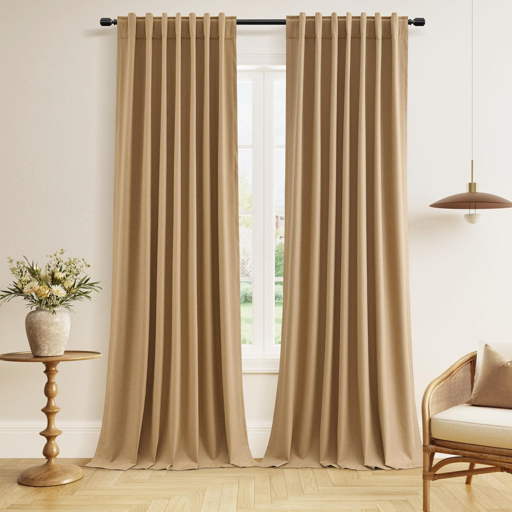 Guken 100% Blackout Linen Curtains 108 Inch Length 2 Panels Set for Living Room Bedroom Back Tab Thermal Insulated Black Out Linen Drapes R…