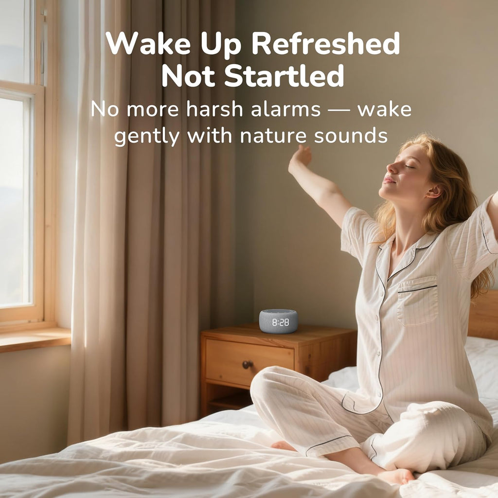 Buffbee Alarm Clock with Sound Machine for Bedrooms – 2-in-1 White Noise Machine for Sleep, Gentle Wake-Up with Soft Alarm Sounds…