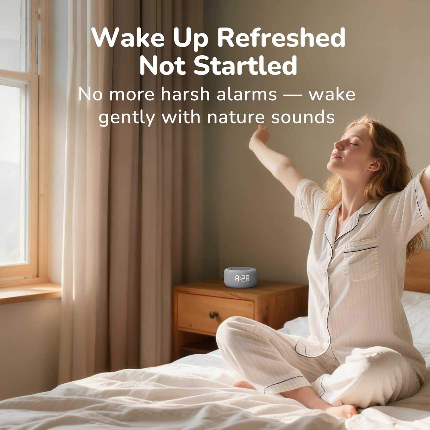 Buffbee Alarm Clock with Sound Machine for Bedrooms – 2-in-1 White Noise Machine for Sleep, Gentle Wake-Up with Soft Alarm Sounds…
