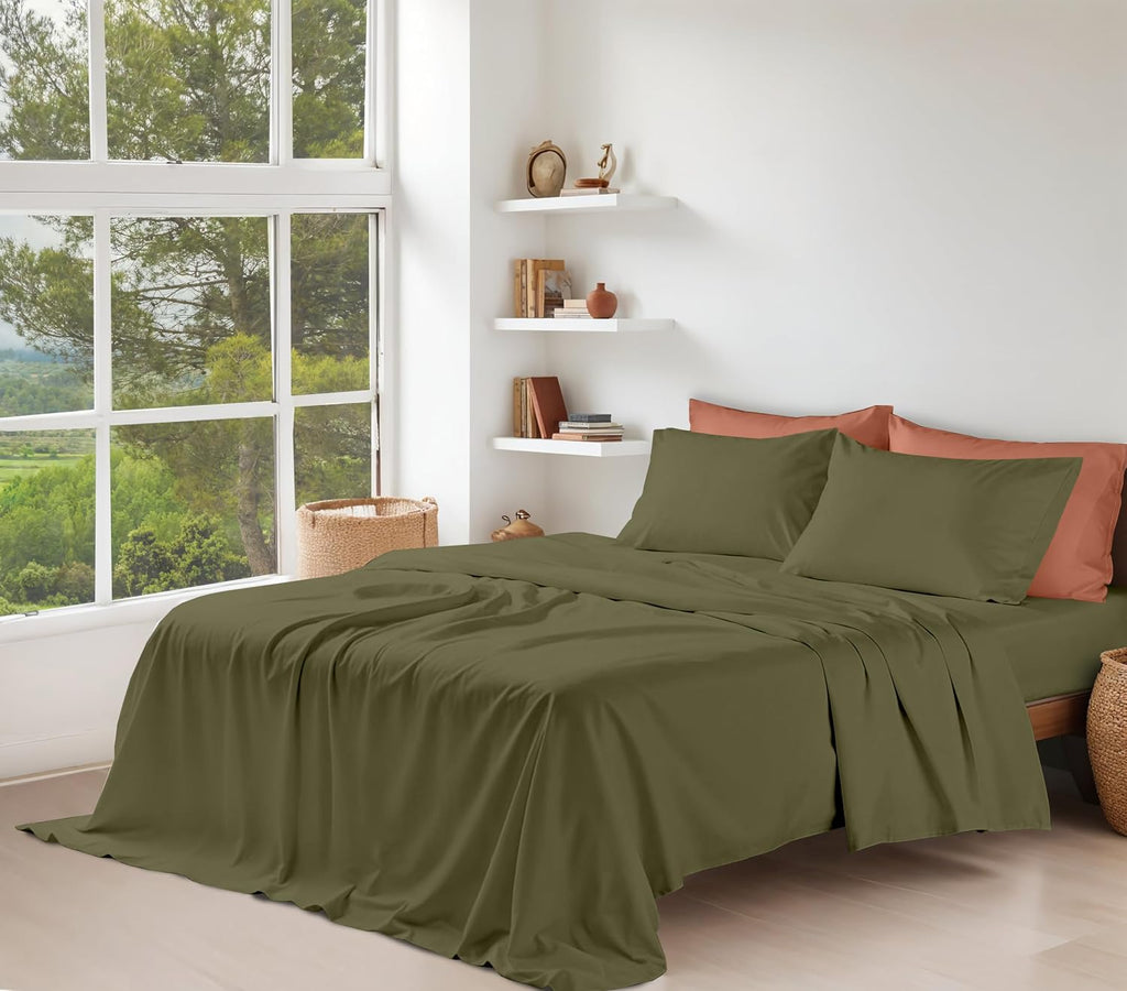 Ruvanti 100% Cotton Organic Percale Sheets Full Size – Crisp Cooling Bed Sheets for Hot Sleepers, Deep Pocket 15”, Soft Peach Finish, Breat…