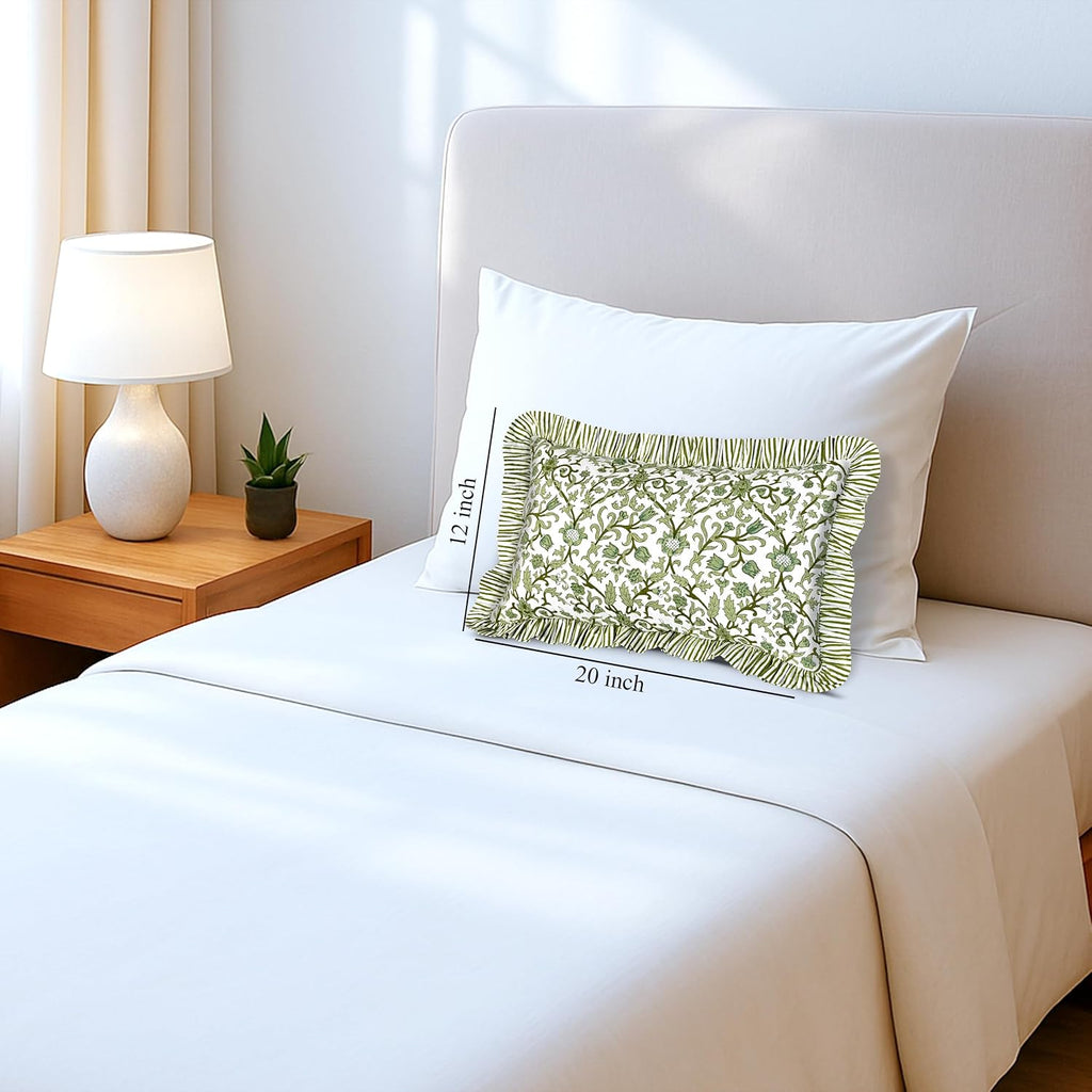 Cottonprintclub CPC Hand Block Print Meadow Vine Ruffle Sham Pillow Cover 20" x 12" inch Hidden Zipper Decorative Pillowcase for Couch, Bed…