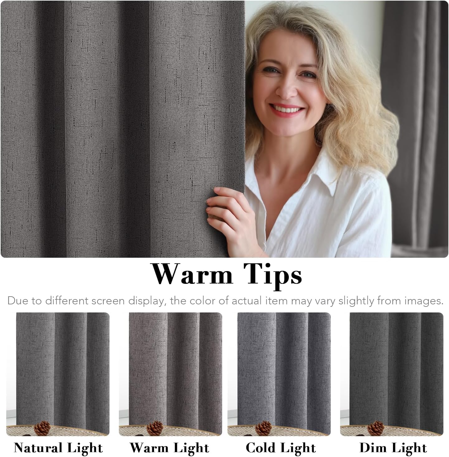 H.VERSAILTEX Primitive Linen Curtains 100% Blackout Curtain Drapes Burlap Fabric Curtains with White Thermal Insulated Liner, Grommet Top…