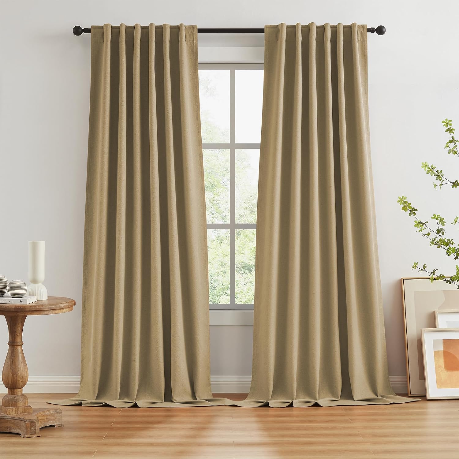 Keqiaosuocai Burlap Linen Blackout Curtains for Ceiling Living Room Track System Back Tab, Loop Pocket Curtains Pinch Pleated Drapes for Pa…