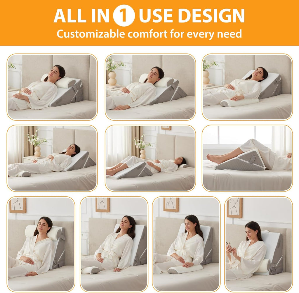 Ruqmuis 3PCS Wedge Pillow Set for After Surgery, Adjustable 9&12 Inch Bed Wedge Pillow for Sleeping, Incline Pillow Wedge for Headboard, Po…