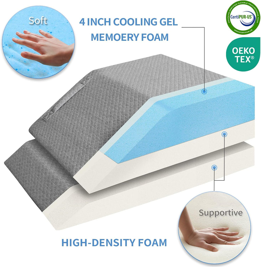 KingPavonini Adjustable Leg Elevation Pillows for Swelling, Cooling Gel Memory Foam Wedge Pillows for After Surgery, Sciatica Back Knee Hip…