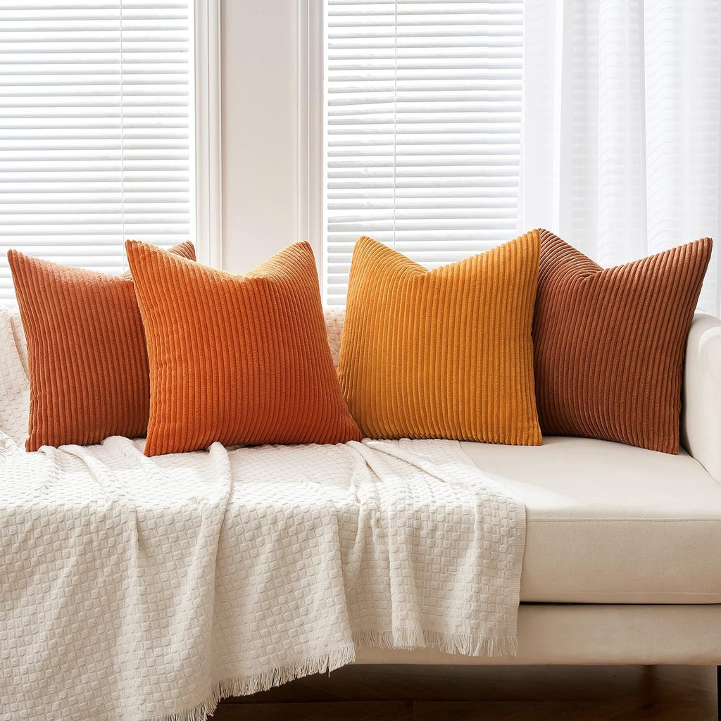 Miulee Boho Farmhouse Throw Pillow Covers 18x18 Inch Set of 4 Mordern Nordic Cushion Covers Soft Corduroy Home Decor for Couch Bed Sofa Liv…