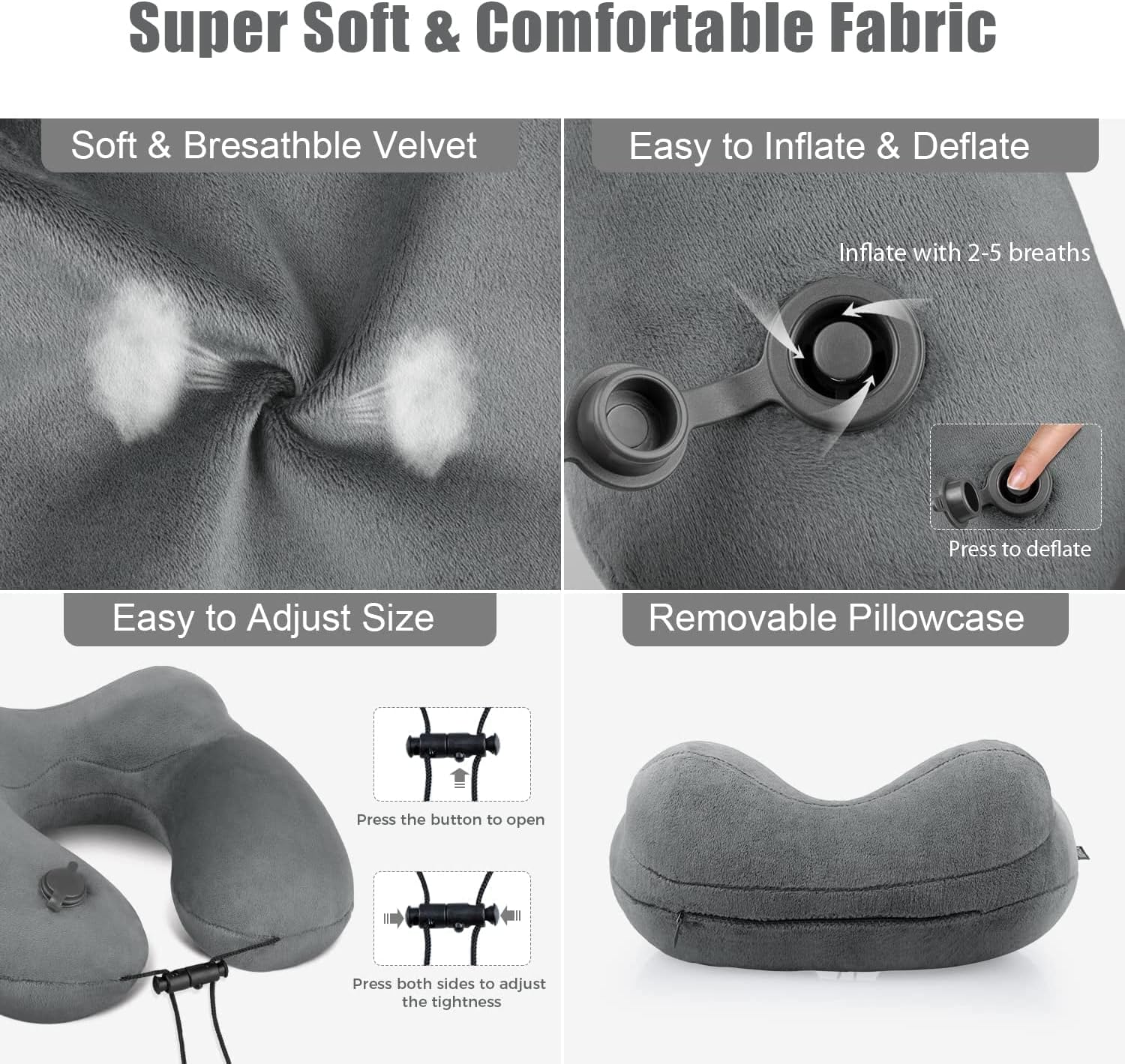 Inflatable Travel Neck Pillow for Airplanes, Super Soft Velvet Neck Support, Adjustable Firmness, Blow Up Plane Pillow for Long Flights…