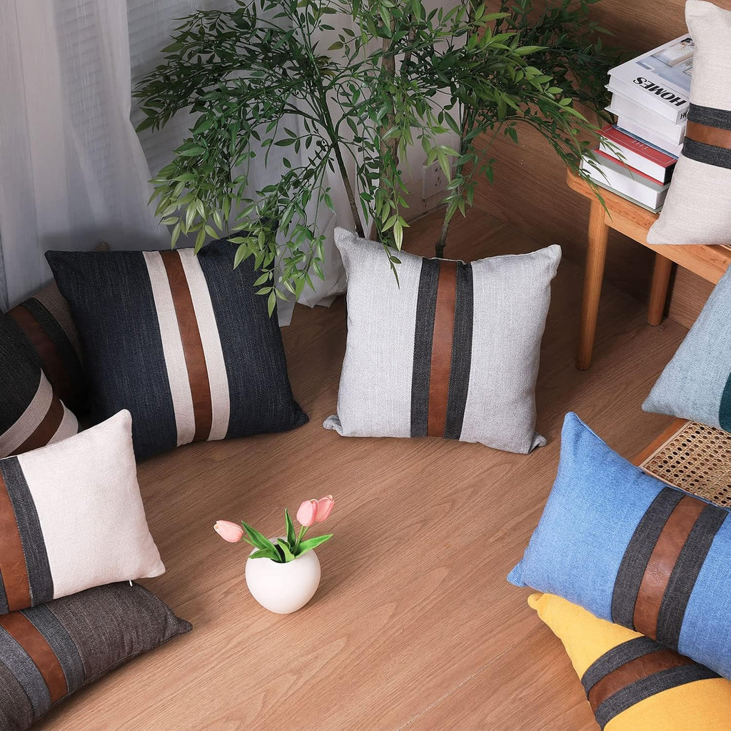 Farmhouse Decorative Outdoor Throw Pillow Covers for Couch Sofa Bed Brown Faux Leather Accent Pillow Cover Modern Decor Pillow Case 22 x…
