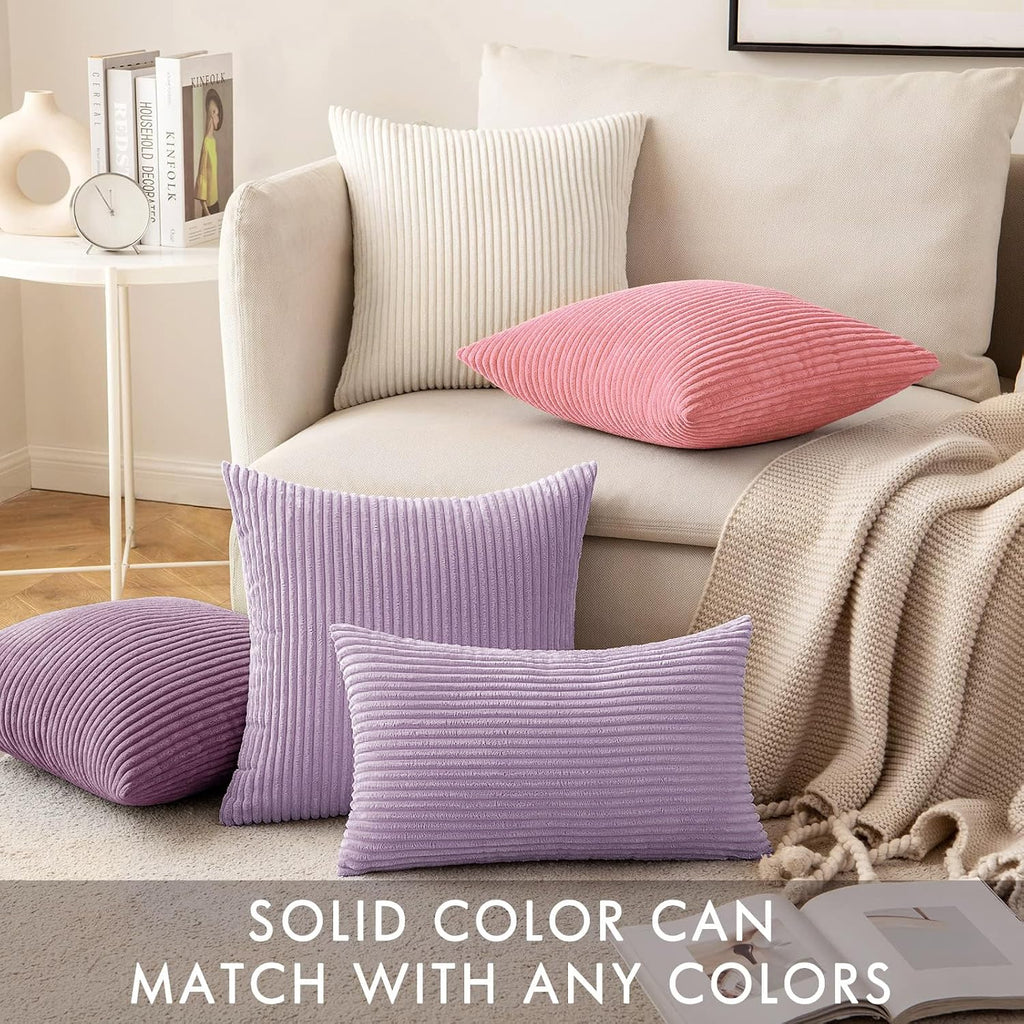 Miulee Pack of 2 Corduroy Pillow Covers Soft Solid Cushion Cases Decorative Boho Square Throw Pillow Covers Lavender Neutral Pillowcases fo…