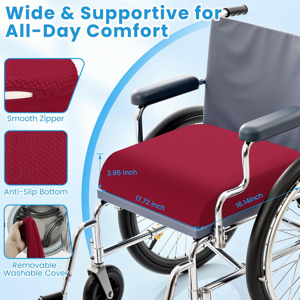 Wheelchair Seat Cushion for Pressure Relief, Cooling Gel Memory Foam Chair Cushion with Slope-Edge Design, Coccyx Support for Tailbone…