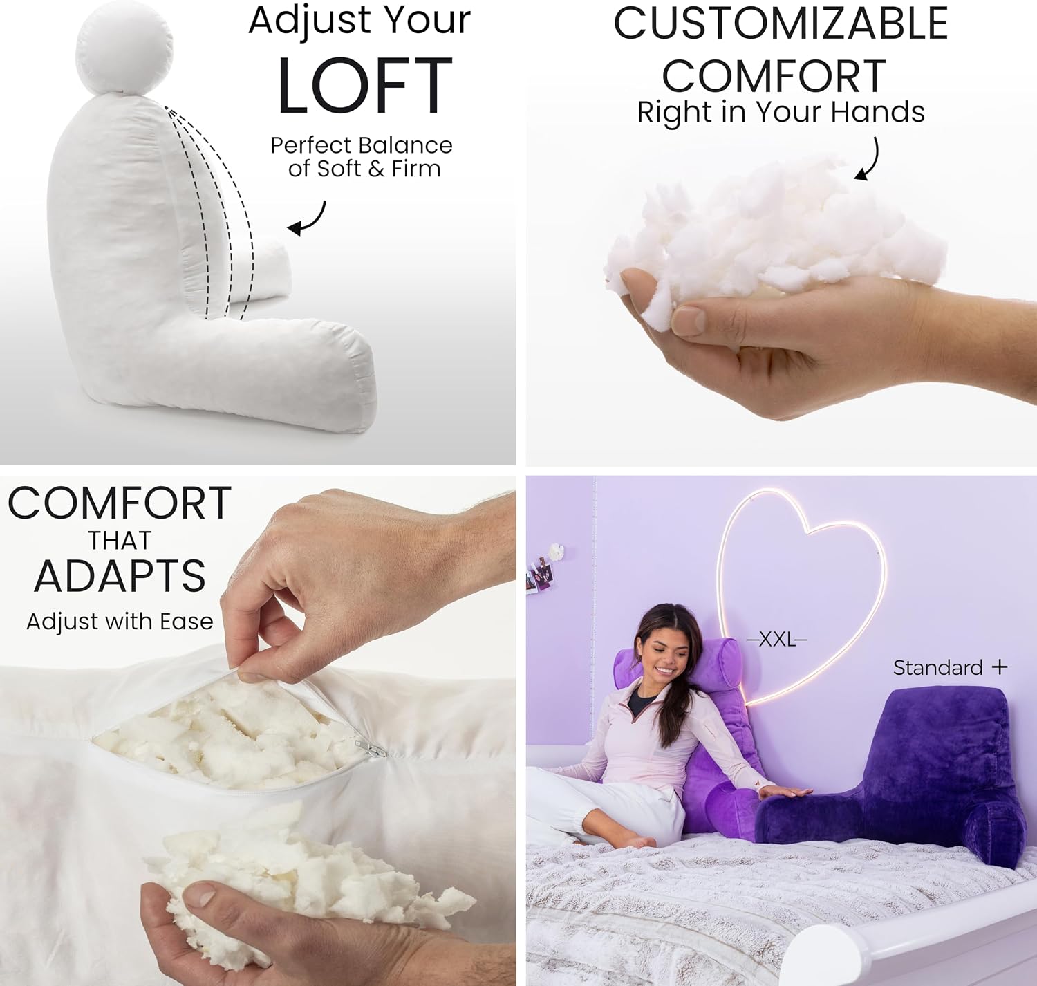 HusbandPillow Husband Pillow Reading Pillow with Arms - Standard Backrest for Sitting Up in Bed - Firm Support Bed Rest Pillow for Adults,…