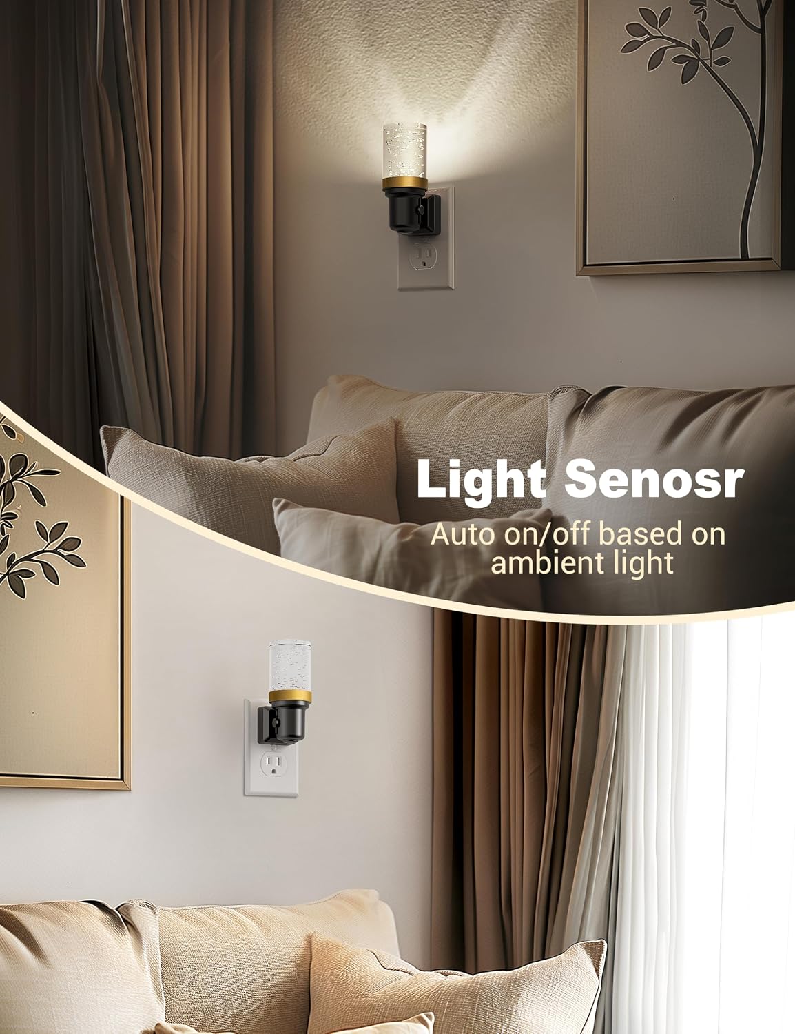 JandCase Night Light, Dimmable Night Lights Plug into Wall, Auto On/Off Light Sensor Nightlight, 5000K Daylight White 0-100LM Brightness…