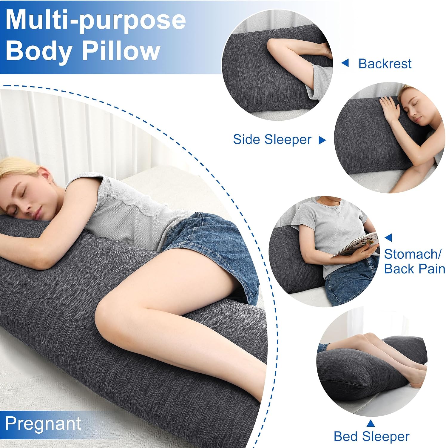 Hiasan Memory Foam Body Pillow for Adults, Cooling Long Body Pillow for Side Sleepers, Bed, Sleeping, Soft Support for Pregnant Women, Back…