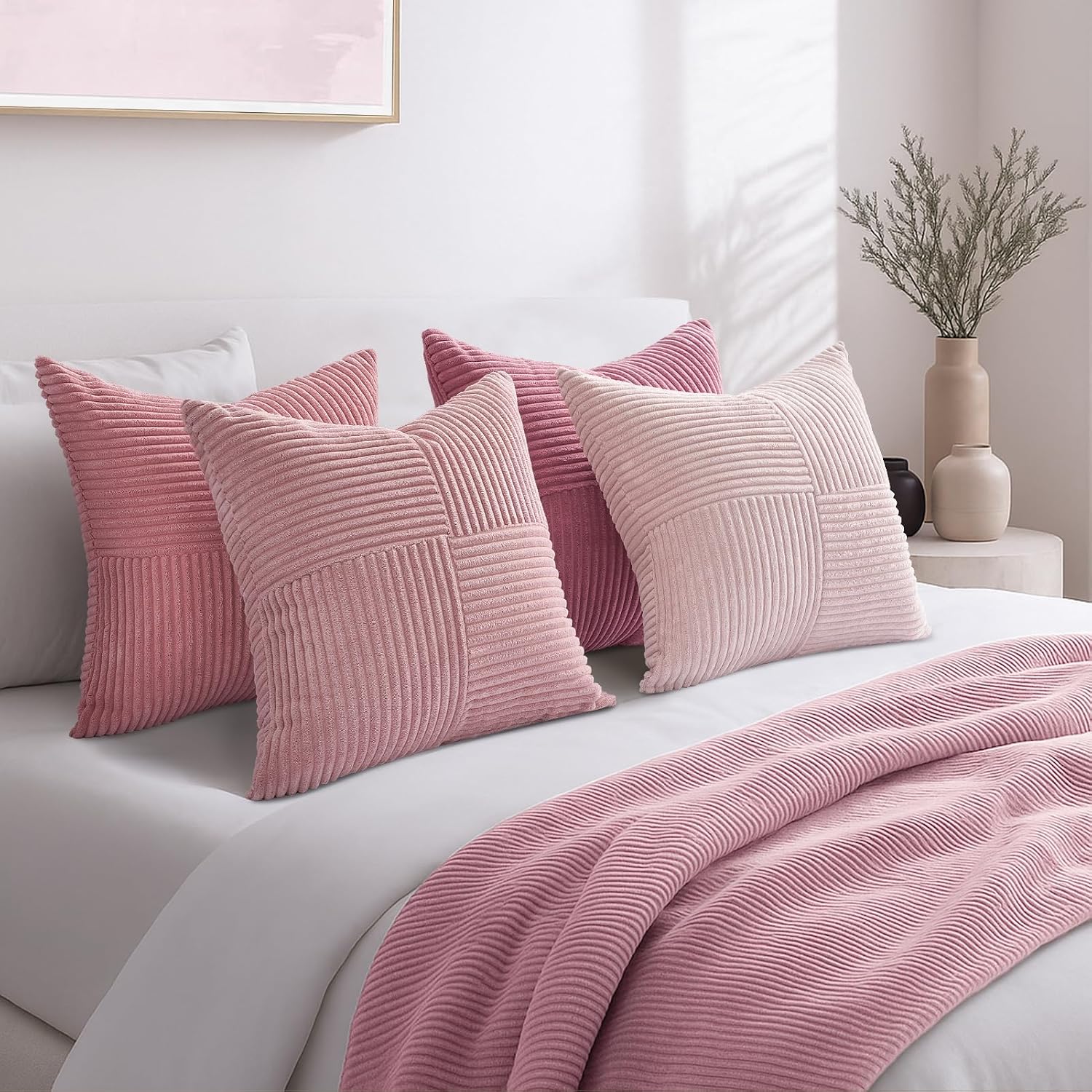 Topfinel BlushPink Throw Pillow Covers 20x20 Set of 4, Baby Pink Boho Soft Corduroy Home Decor Cushion Cases for Couch, Living Room, Bedroom, S…