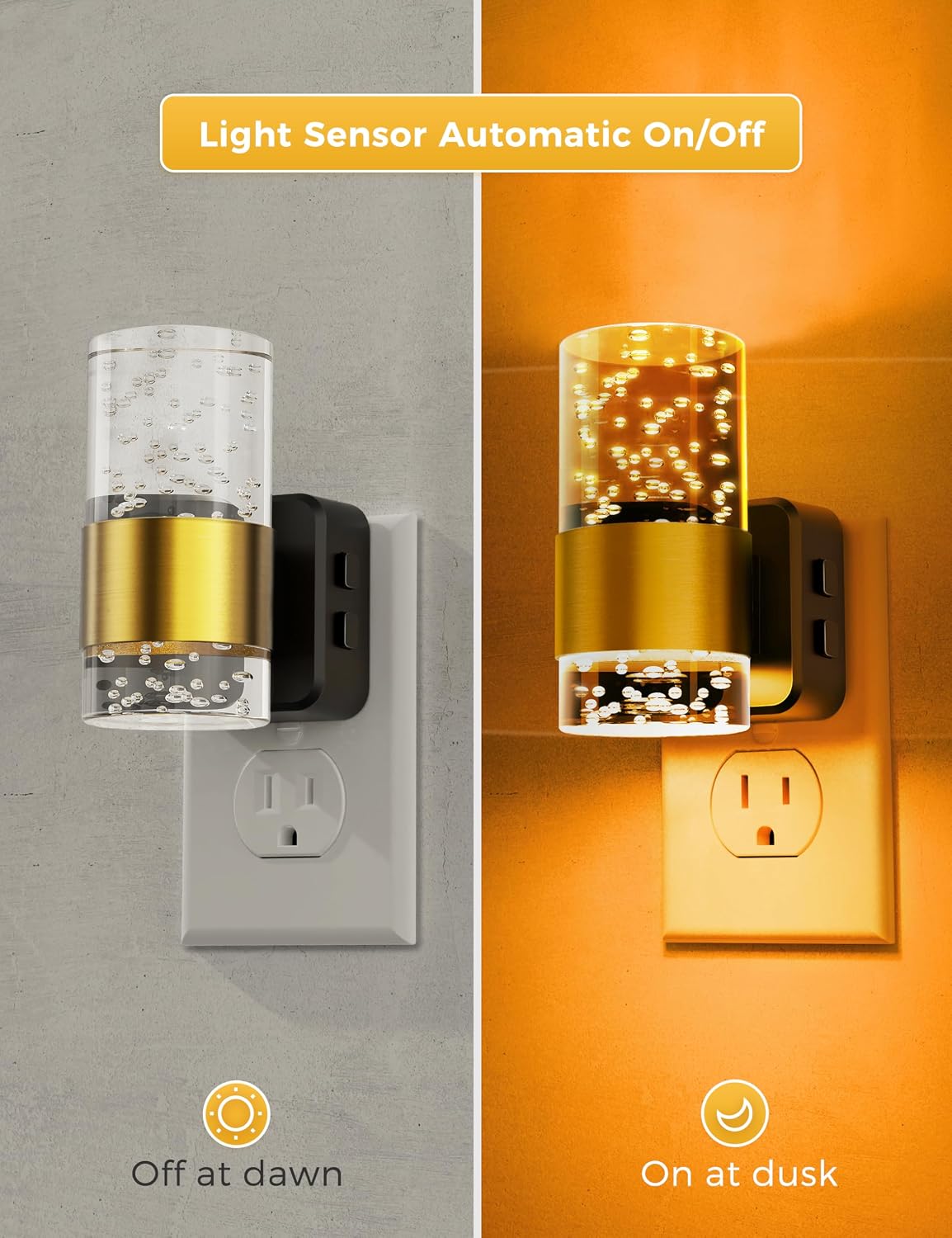 Night Lights Plug into wall, Color Changing Night Light with Rotatable Plug, Dusk to Dawn Light Sensor and Adjustable Brightness, Elegant…
