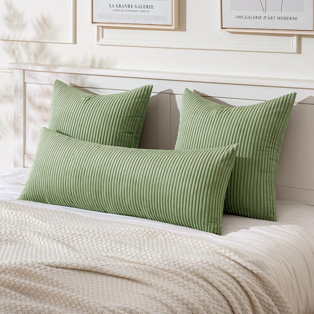 MIULEE Decorative Long Body Lumbar Throw Pillow Cover 14x36 Inch for Bed Couch Bedroom Bench, Soft Corduroy Rectangle Sage Green Pillow…