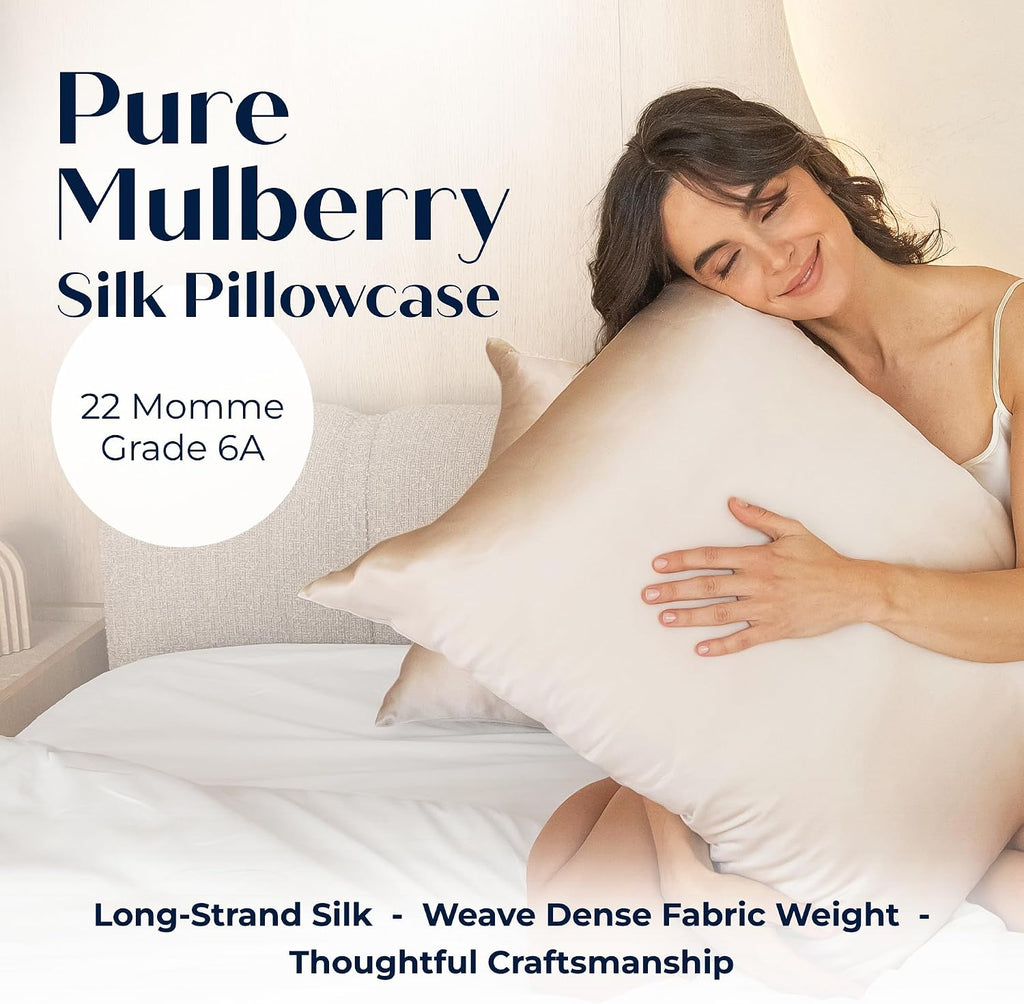 Mulberry Silk Pillowcase – Pure Silk Pillow Cover for Healthier Hair & Smoother Skin – Soft, Breathable and Temperature-Regulating…