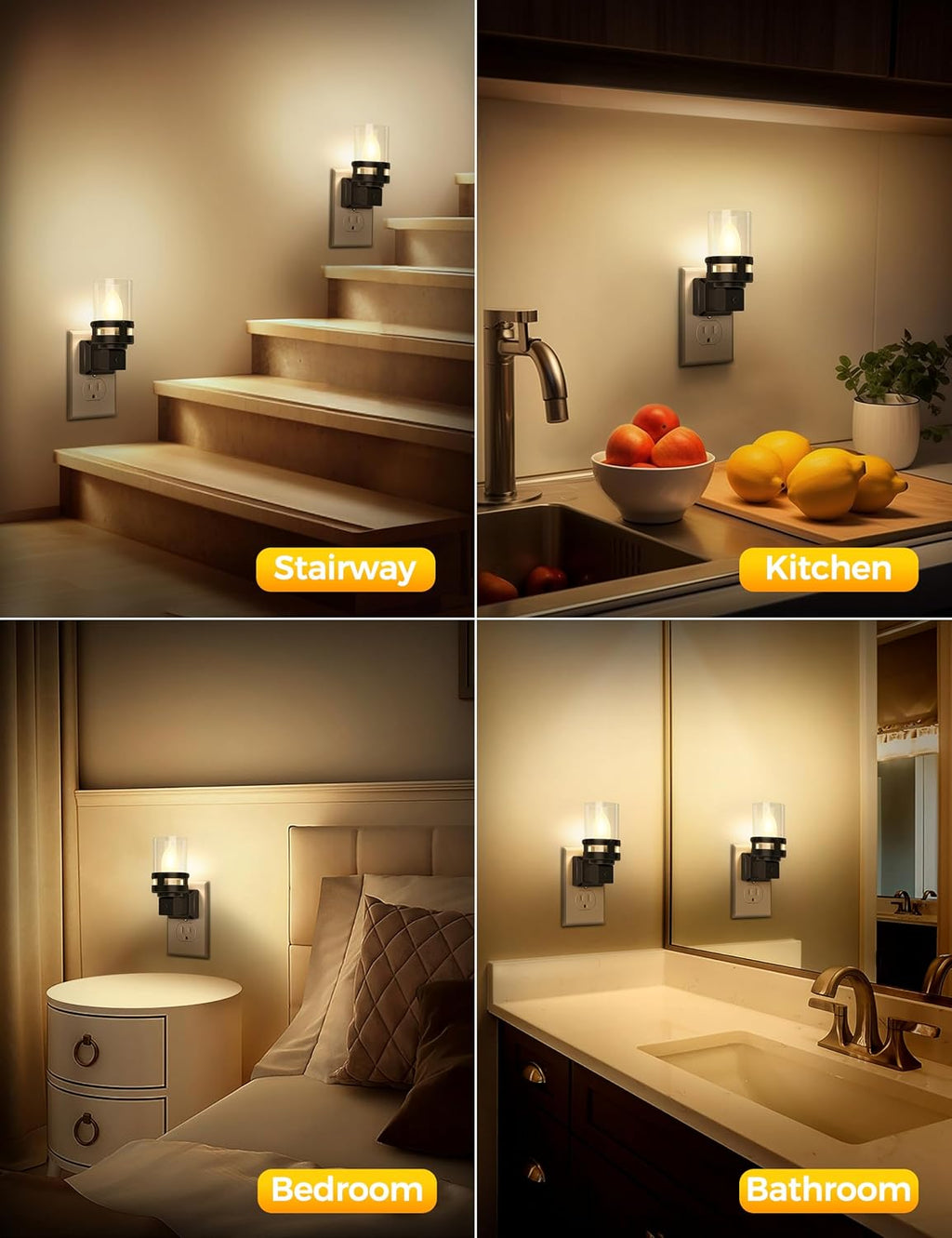 Briignite Candle Night Light Plug in [2 Pack], Vintage Night Lights Plug into Wall, LED Night Light with Dusk to Dawn Light Sensor, 3000K…